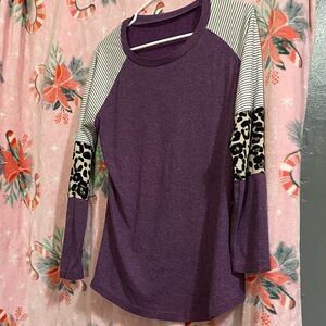 Purple and Leopard Print Women's Top
